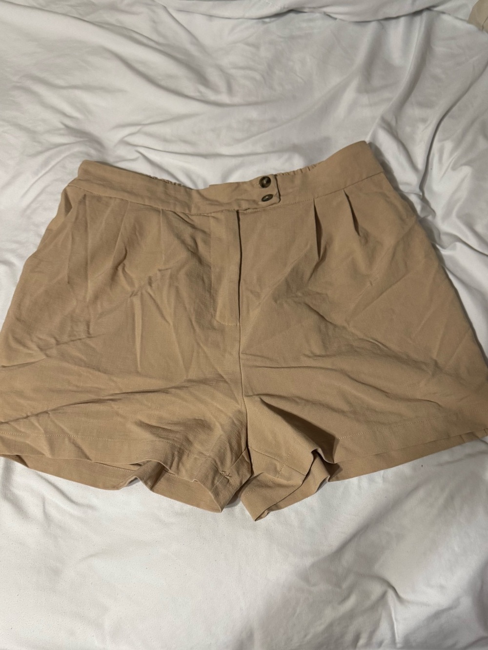 Skies Are Blue Tan Pleated Women's Shorts